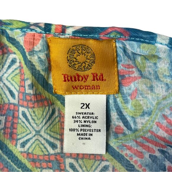 Ruby Rd cardigan detailed lining lightweight feminine flowy colorful size 2XL - Picture 3 of 4